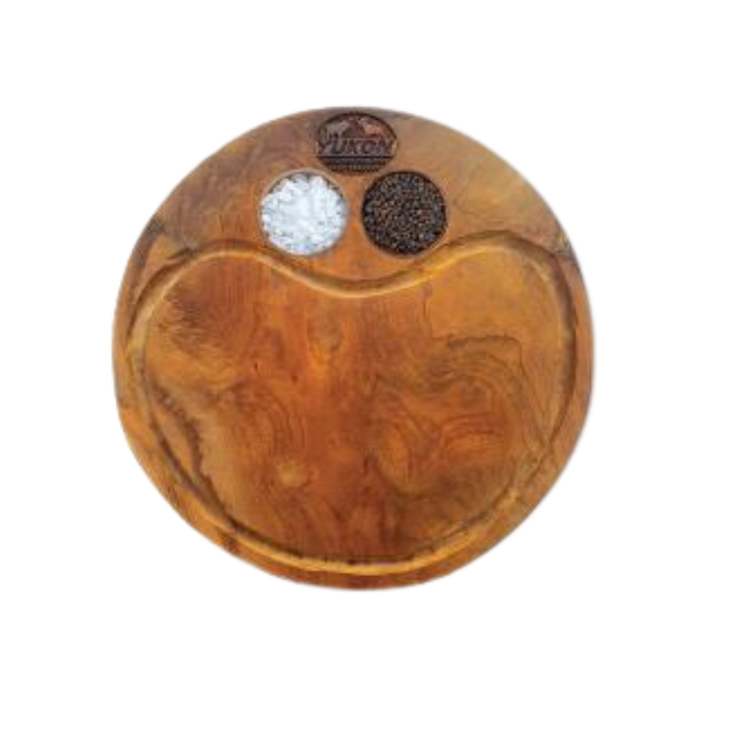 מגש עץ טיק עגול להגשת בשר 30 ס"מ